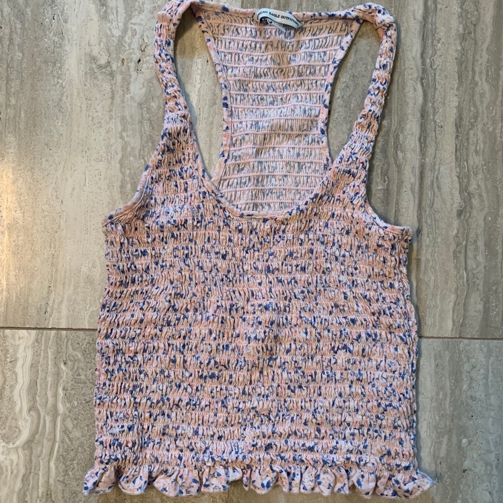 AE Floral pink ruched tank top